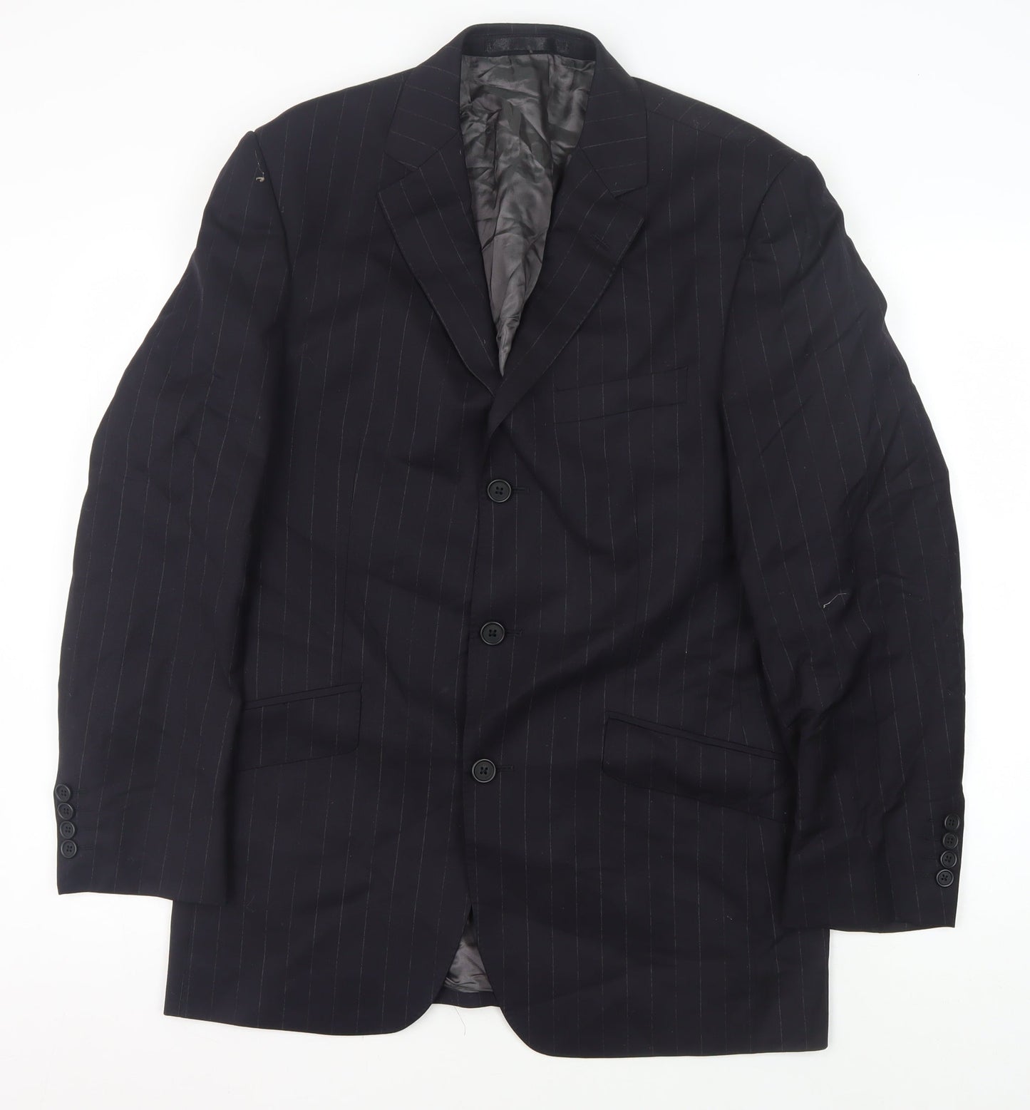 Jaeger Men's Black Wool Striped Blazer, Size 40R, Business