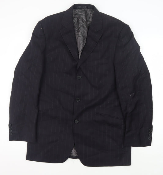 Jaeger Men's Black Wool Striped Blazer, Size 40R, Business