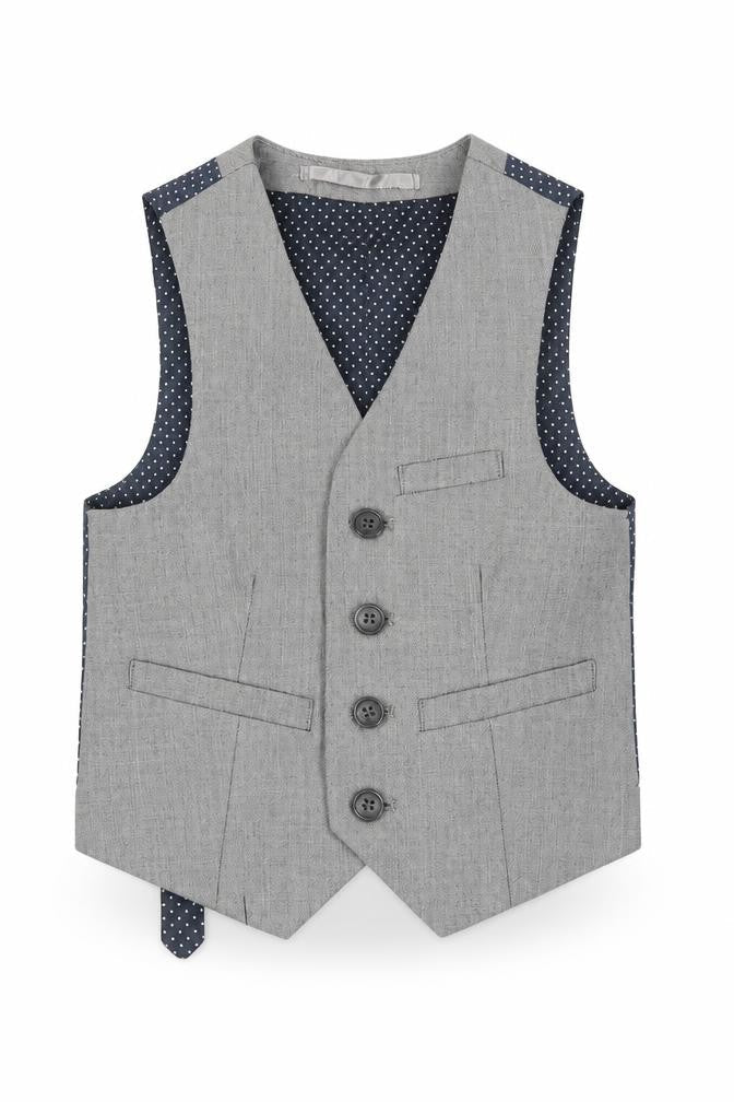 Front view of Next boys’ grey waistcoat 3 years polka dot formal wear