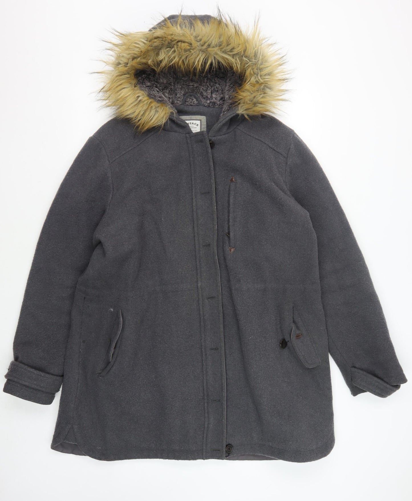 FatFace Women’s Grey Wool Blend Parka Coat L