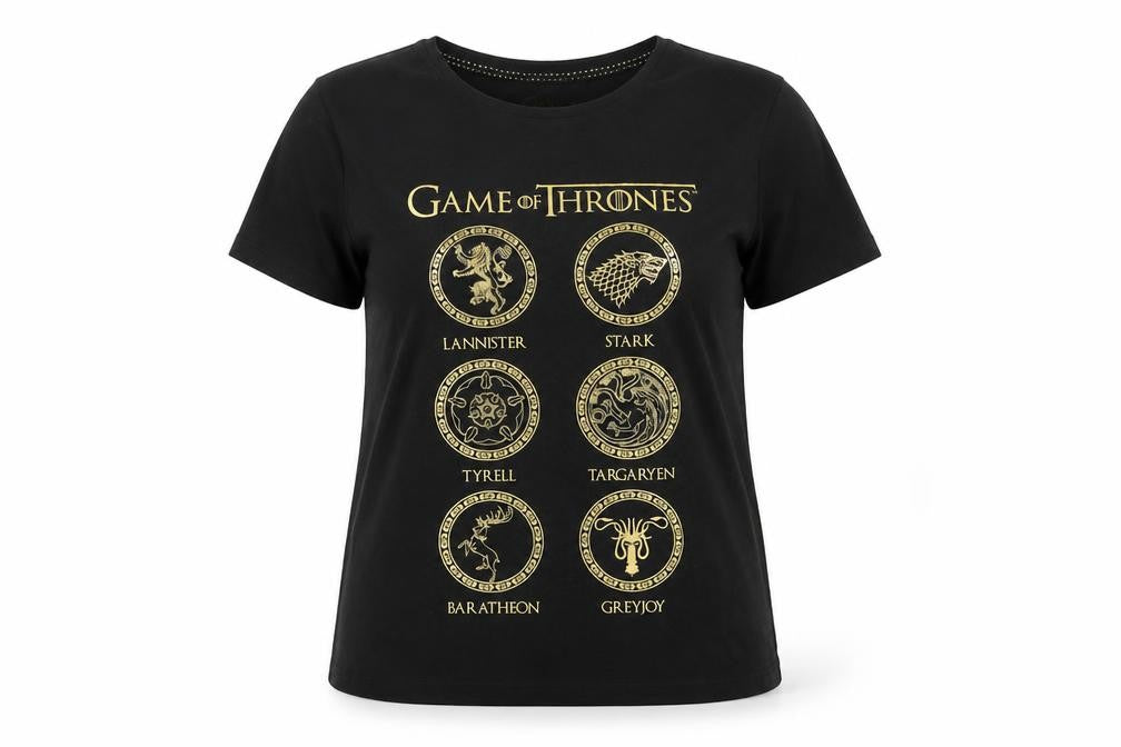 Unisex Adultss UK Size 14 Game Of Thrones Black Cotton T-Shirt