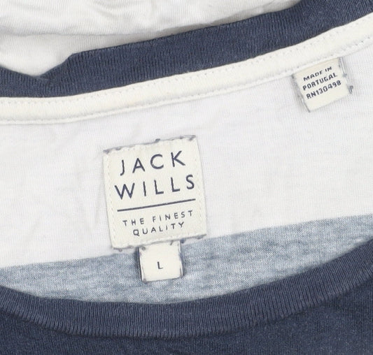 Jack Wills Men's Blue Striped T-Shirt, Size L, Logo Accents