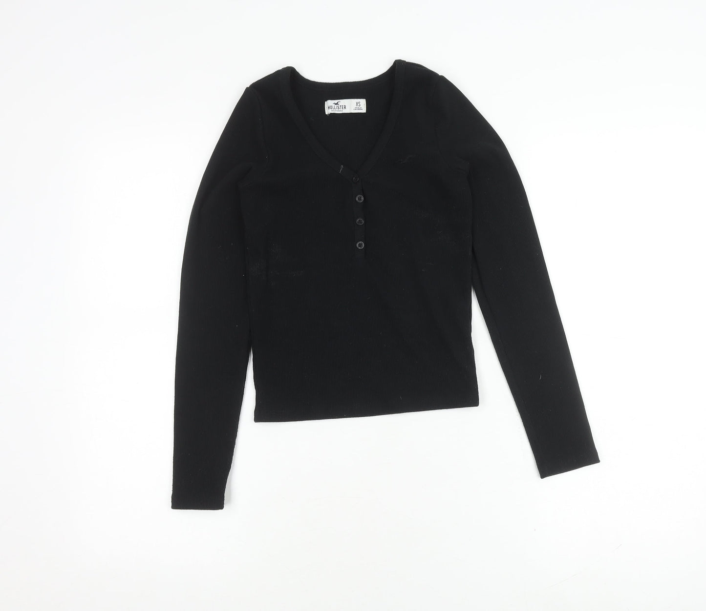 Hollister Women's Black XS Button Accent V-Neck Tee
