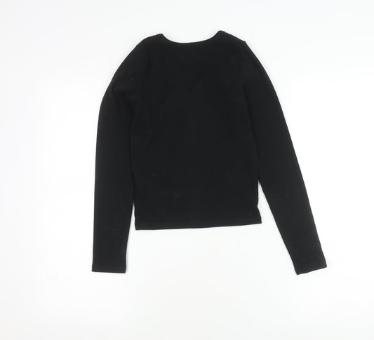 Hollister Women's Black XS Button Accent V-Neck Tee