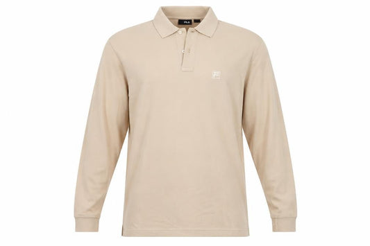 Front view of Fila Men's Beige Long Sleeve Polo Shirt XL
