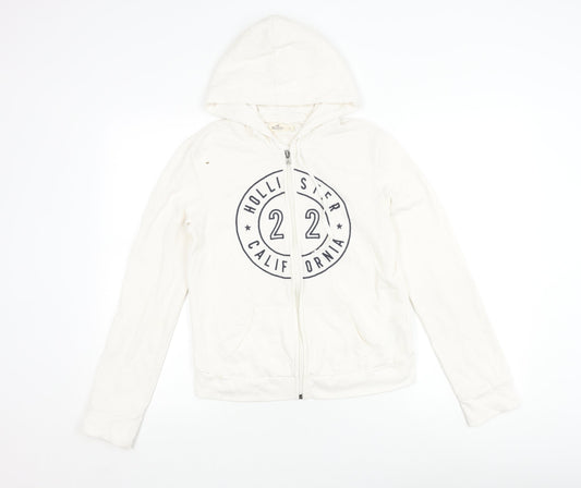 Hollister Women's White Cotton Hooded Jacket S Casual