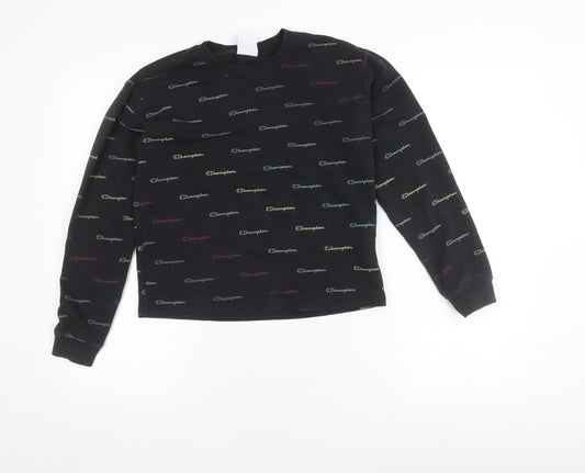 Champion Girls Black Logo Sweatshirt L - Stylish & Comfortable