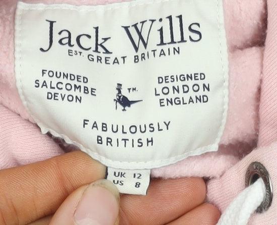 Jack Wills Women's Pink Hoodie, UK 12, Logo Print, Cotton Blend
