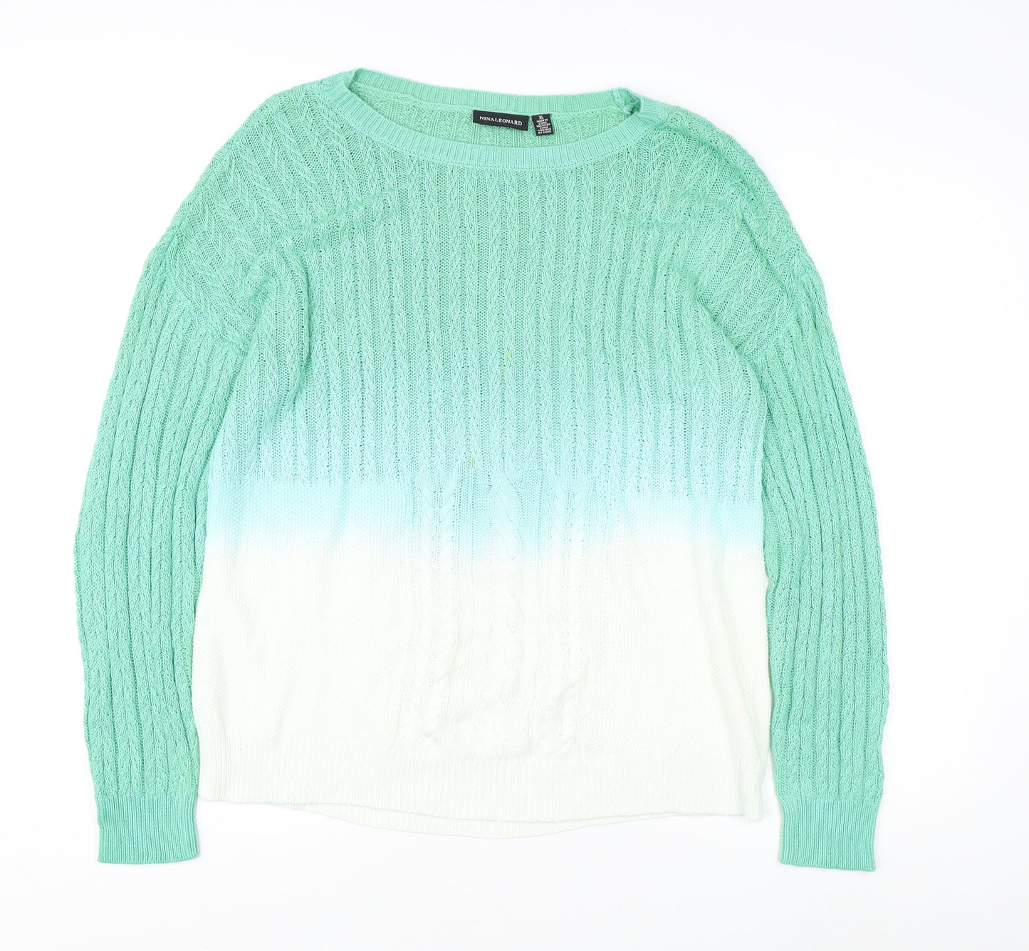 Nina Leonard Women's XL Green Cable-Knit Pullover Jumper