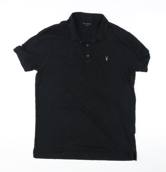 AllSaints Men's Medium Black Polo Shirt