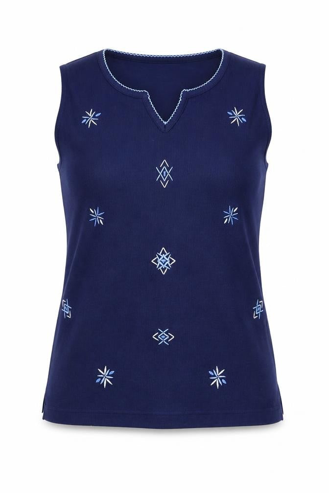 Bonmarché Women's Blue Embroidered Tank Top S