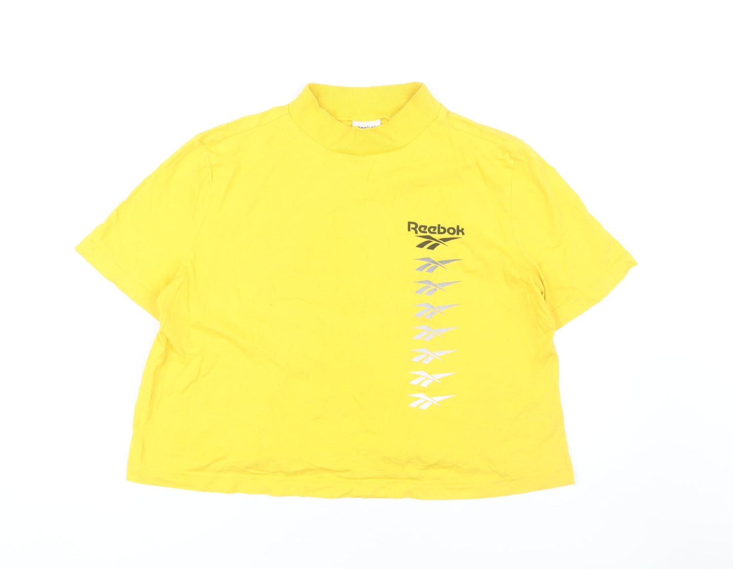 Reebok Women's Yellow T-Shirt, M, Mock Neck, Relaxed Fit