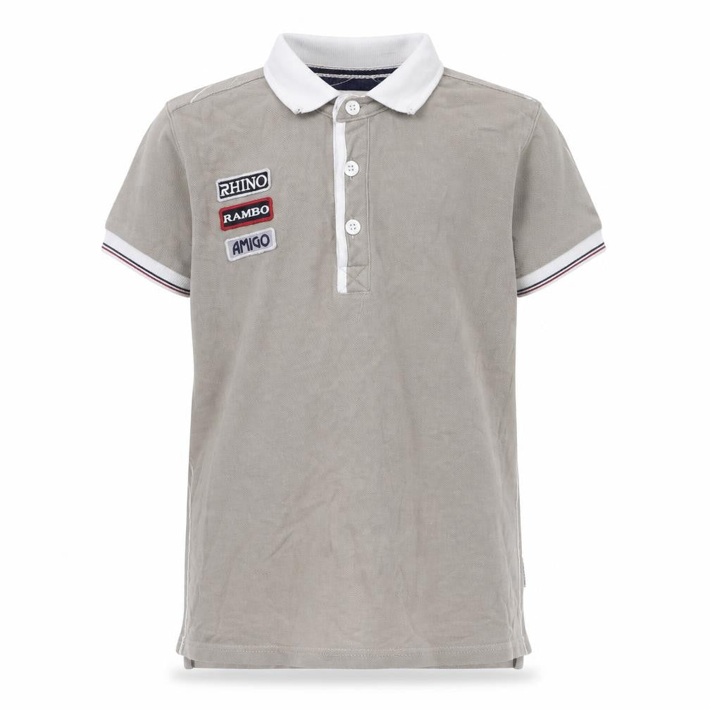 Front view of Horseware Ireland girls’ beige polo shirt 11-12 years logo