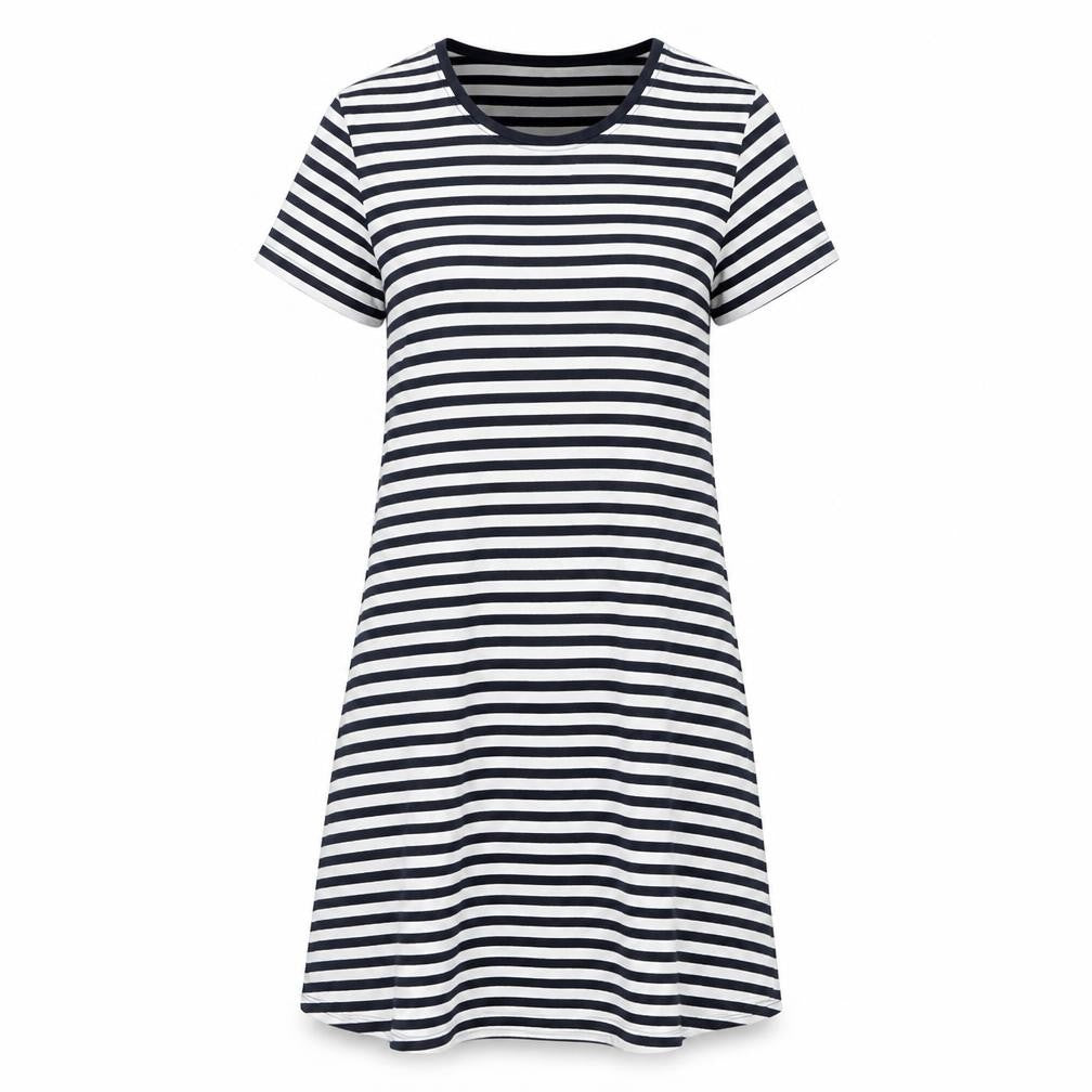 Only Women's Black M T-Shirt Dress Striped Cotton Casual