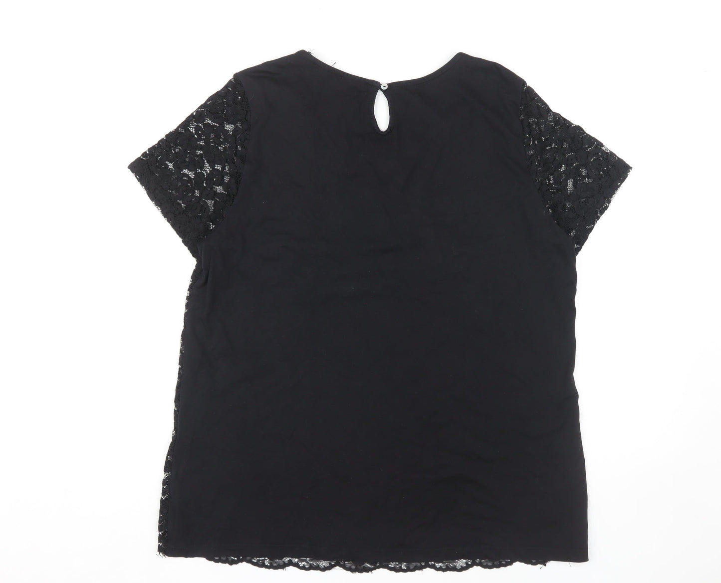 Yessica Women's Black Lace Blouse, Size L, Short Sleeve