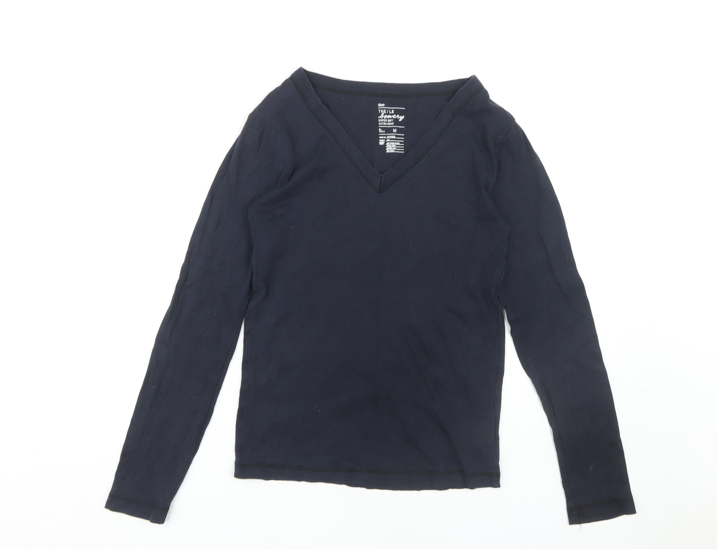 Gap Unisex Black V-Neck Long Sleeve T-Shirt M