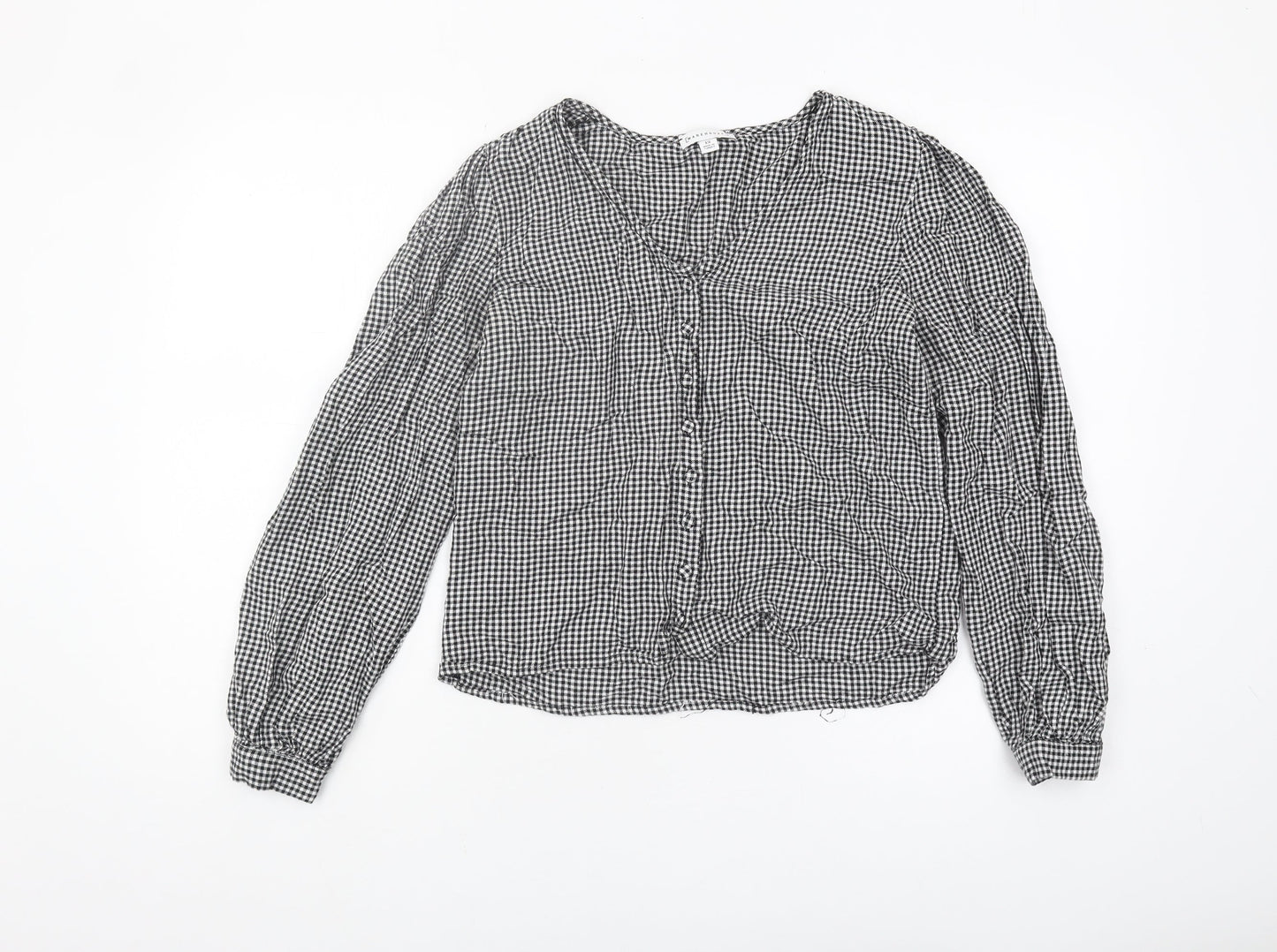 Warehouse Women's Black Check Blouse, Size 12, Long Sleeve