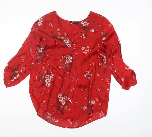 Stradivarius Women's Red Floral Blouse, Size UK 12, V-Neck