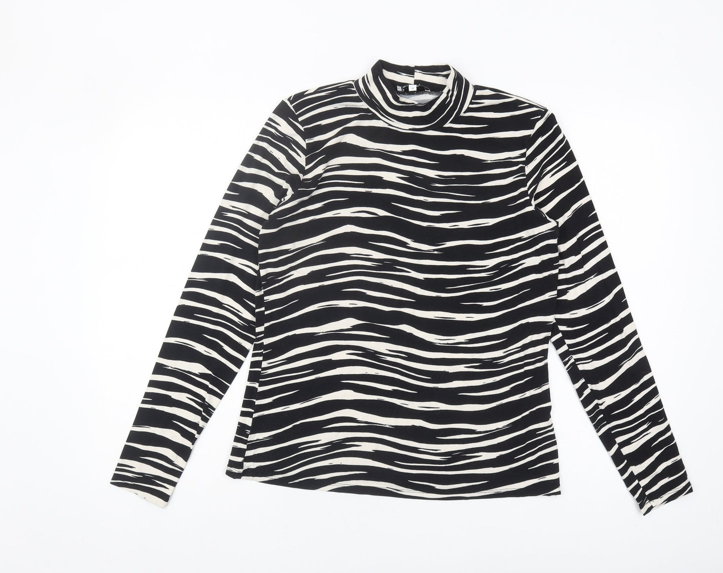 Warehouse Women's Black Animal Print Mock Neck Top Size 14