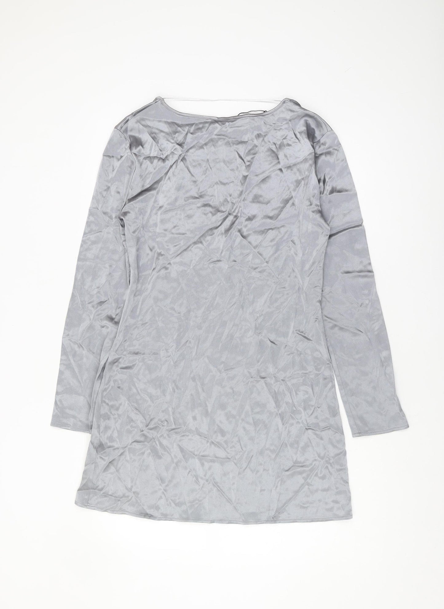 Zara Women's Grey Velvet V-Neck Long Sleeve Dress