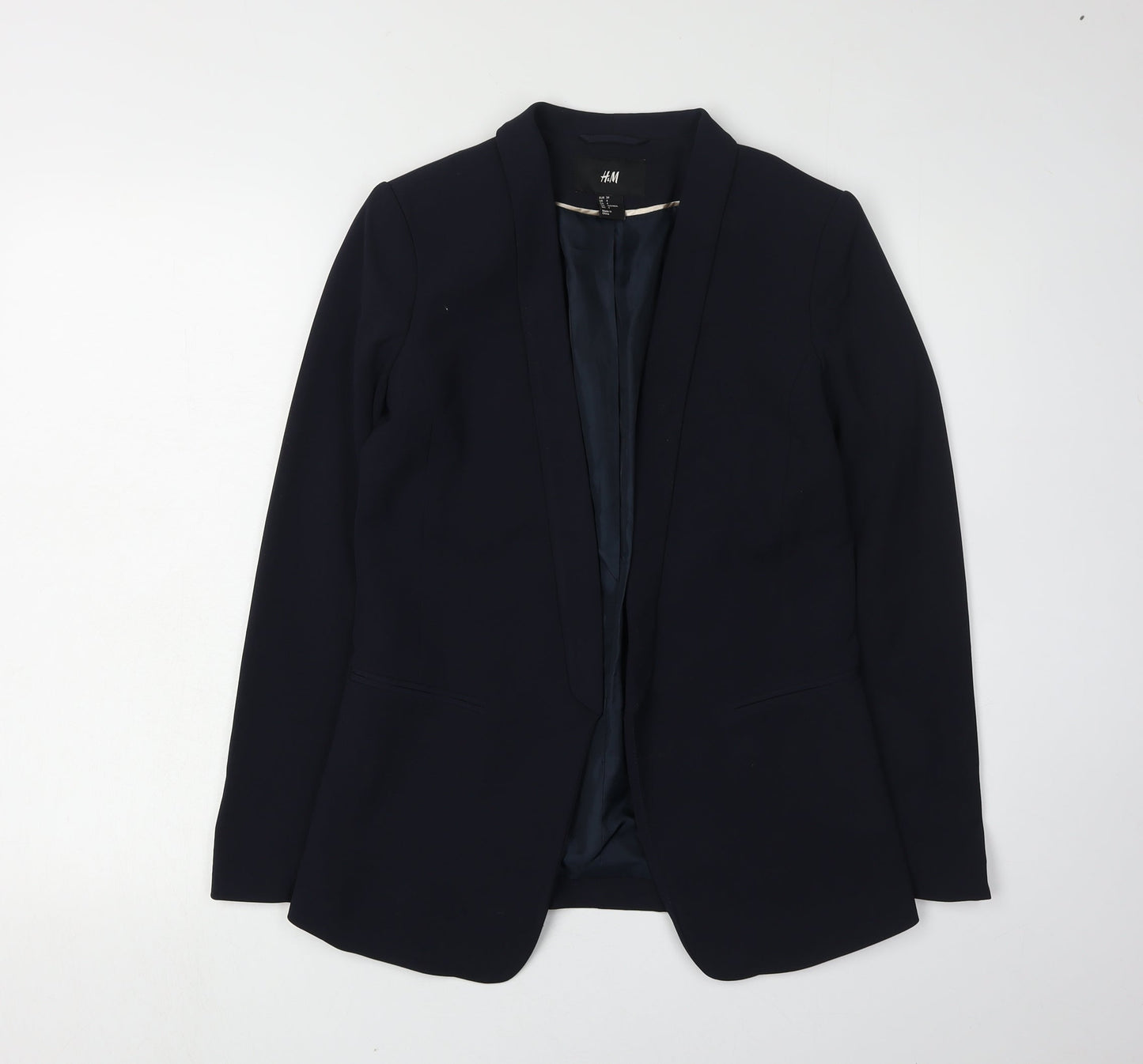H&M Women's Black Blazer Shawl Lapel Size 6 Regular Fit