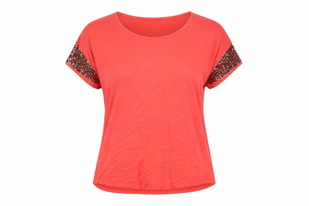 M&S Women's Red Sequin Short Sleeve T-Shirt Size 16