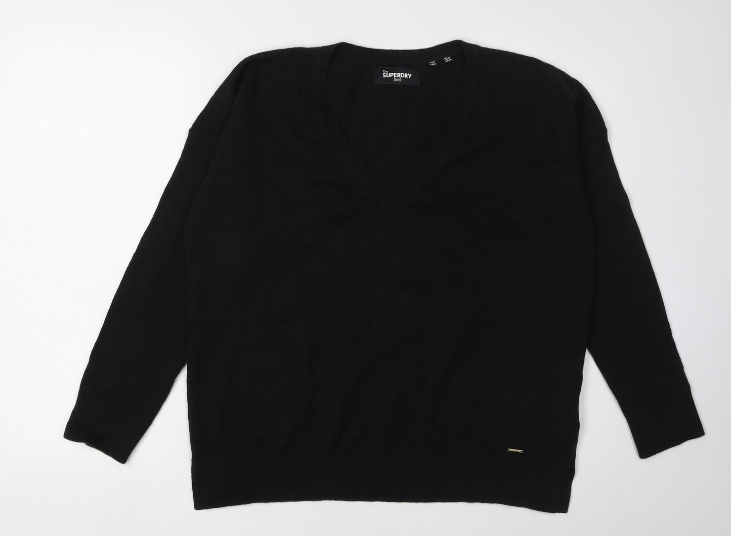 Superdry Women's Black Wool Cashmere V-Neck Pullover