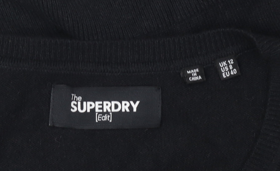 Superdry Women's Black Wool Cashmere V-Neck Pullover