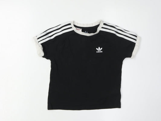 Adidas Girls Black T-Shirt, Logo Accent, 4-5 Years