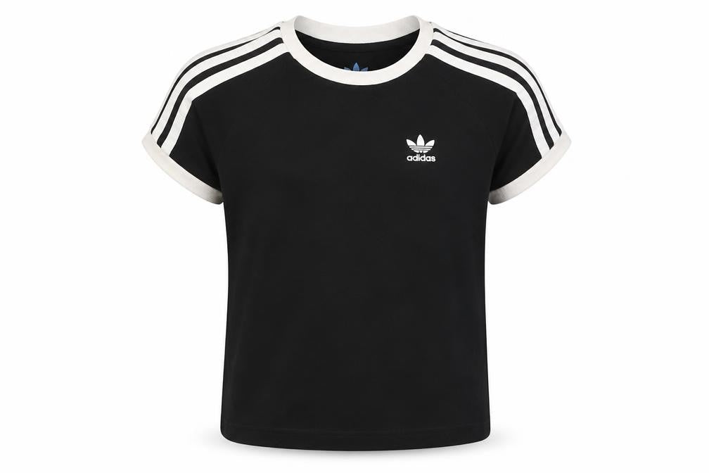 Front view of Adidas girls’ black t-shirt, logo accent, 4-5 years