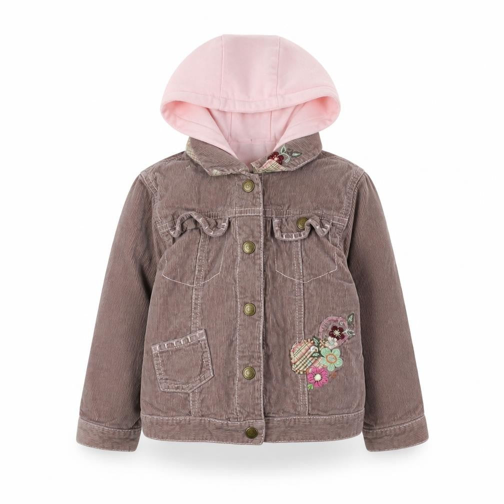 Front view of Next girls’ brown embroidered corduroy jacket 3-4 years