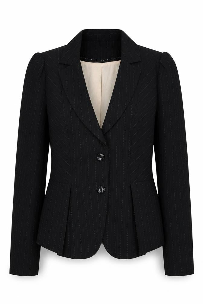 Front view of Evie Black Women's, size 12, Pinstripe Blazer