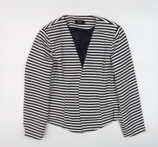 ONLY Women's Black & White Striped Blazer - Size 14