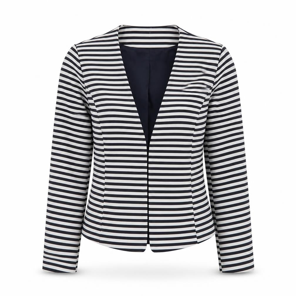 Front view of Only Women's Black & White Striped Blazer -, size 14
