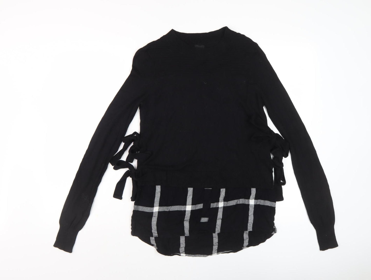 River Island Women Black Pullover Check Bow Jumper Size 6