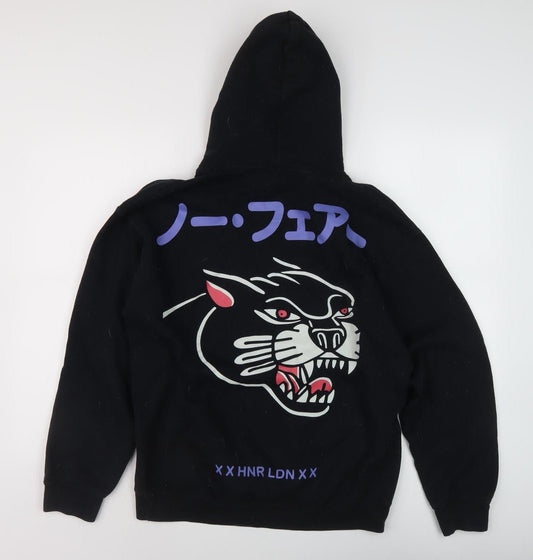 HONOUR Men's Black Graphic Pullover Hoodie, Size S