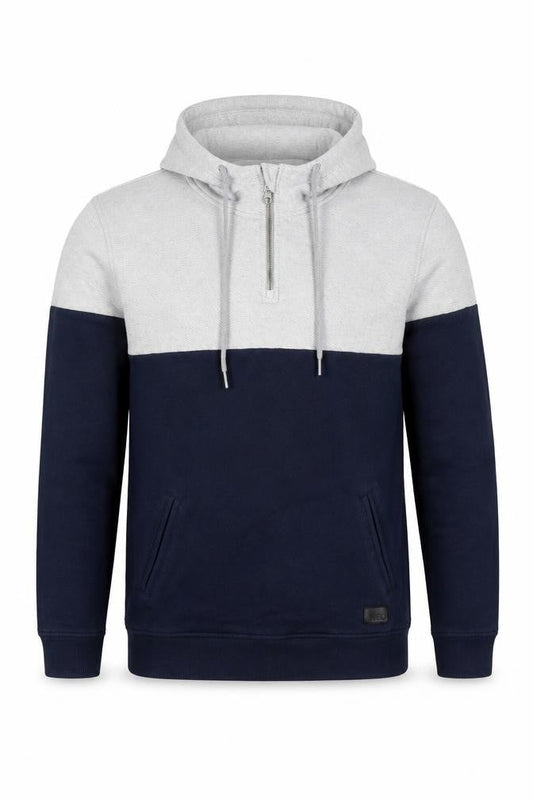 Front view of Adidas Men's Grey & Blue 1/4 Zip Hoodie, size S