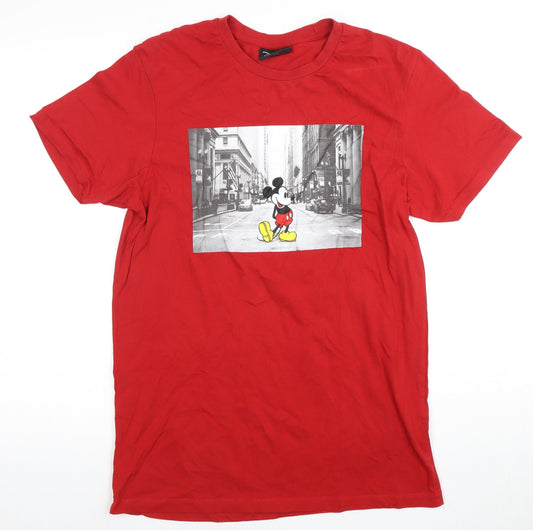 Disney Men’s Red Mickey Mouse T-Shirt - Large