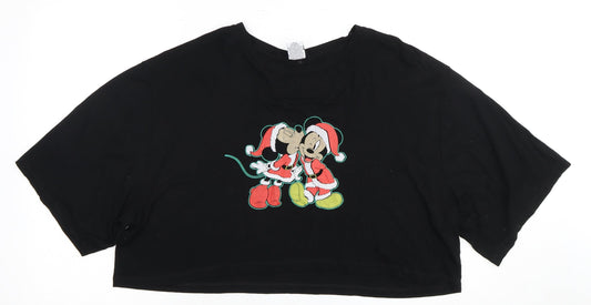 Disney Women's Black Mickey Christmas Cropped T-Shirt - Size 14