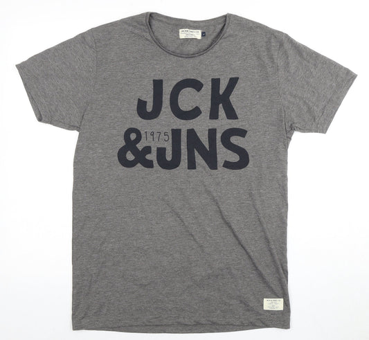 Jack & Jones Men's Grey Logo T-Shirt, Size L