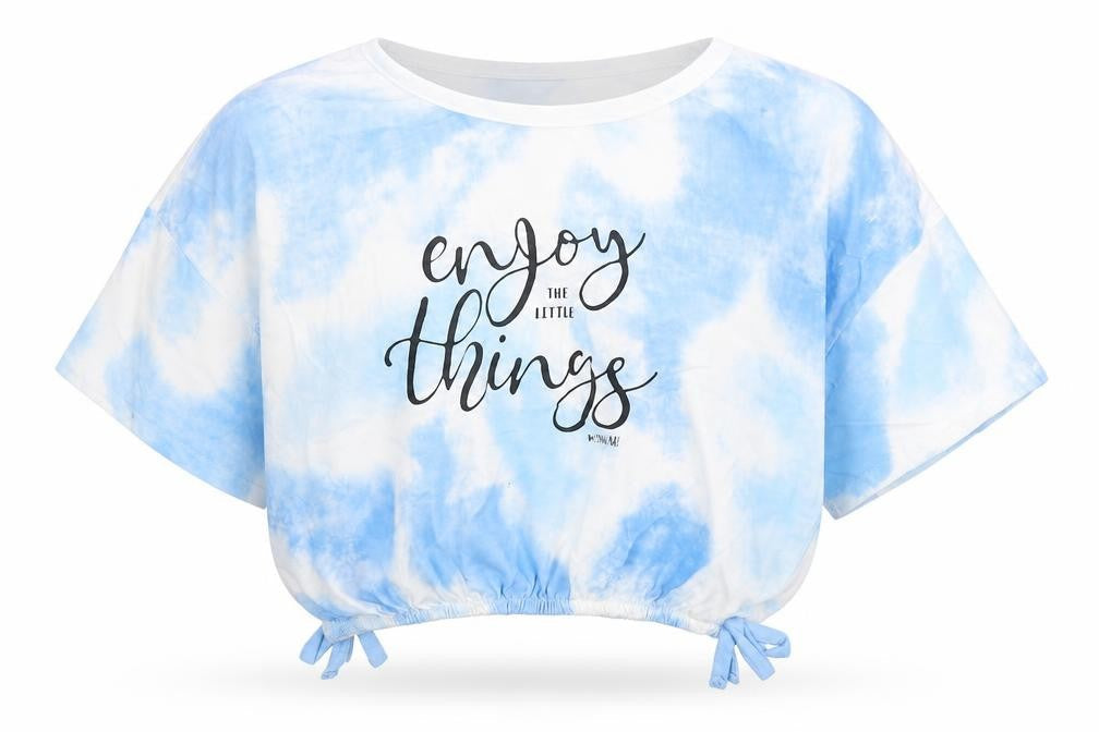 Front view of NAF NAF girls’ blue white graphic t-shirt 12 years