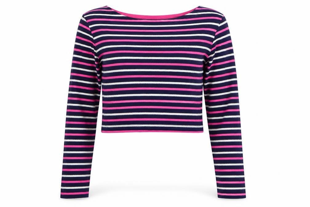 Blue Womens Rinse Multicoloured Striped Cropped Top