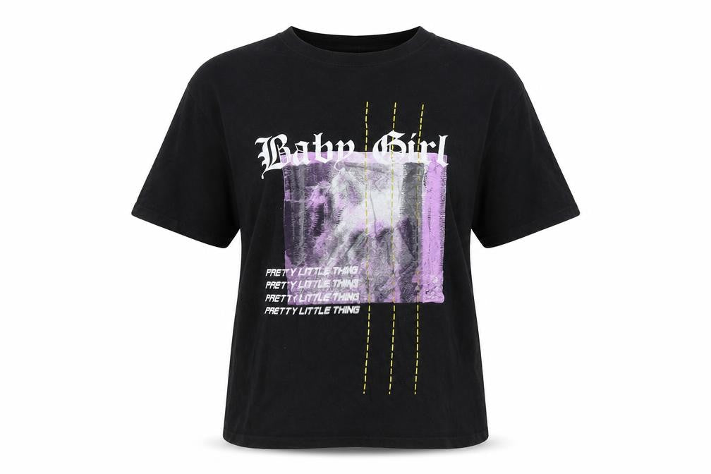 PrettyLittleThing Women's Black Graphic T-Shirt, Size S, Casual
