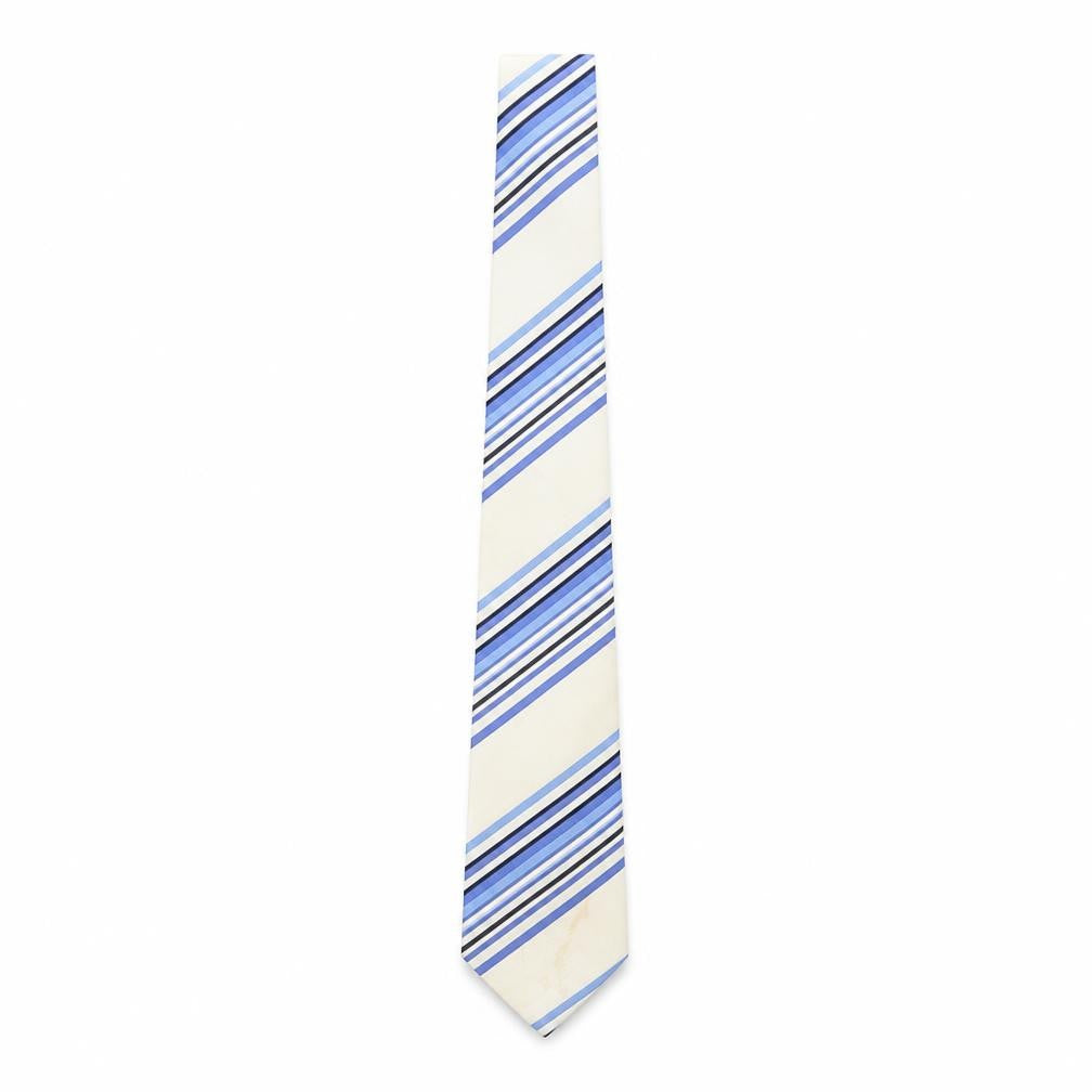 Jeff Banks Men's Blue Ivory Striped Silk Tie
