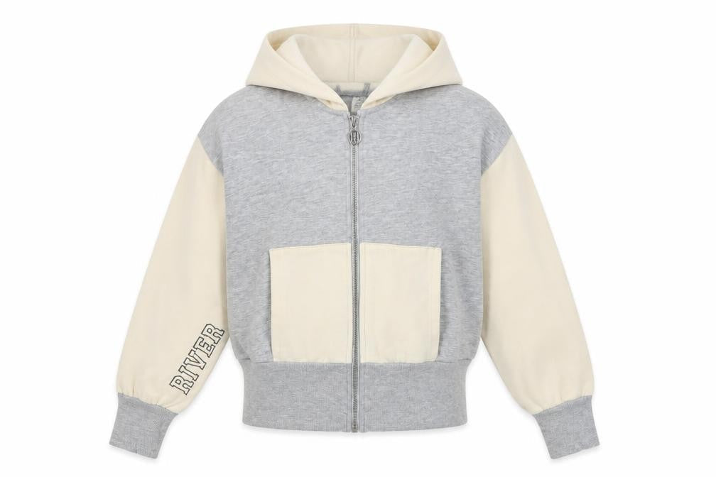 River Island Girls Grey Beige Full Zip Hoodie 9-10 Years
