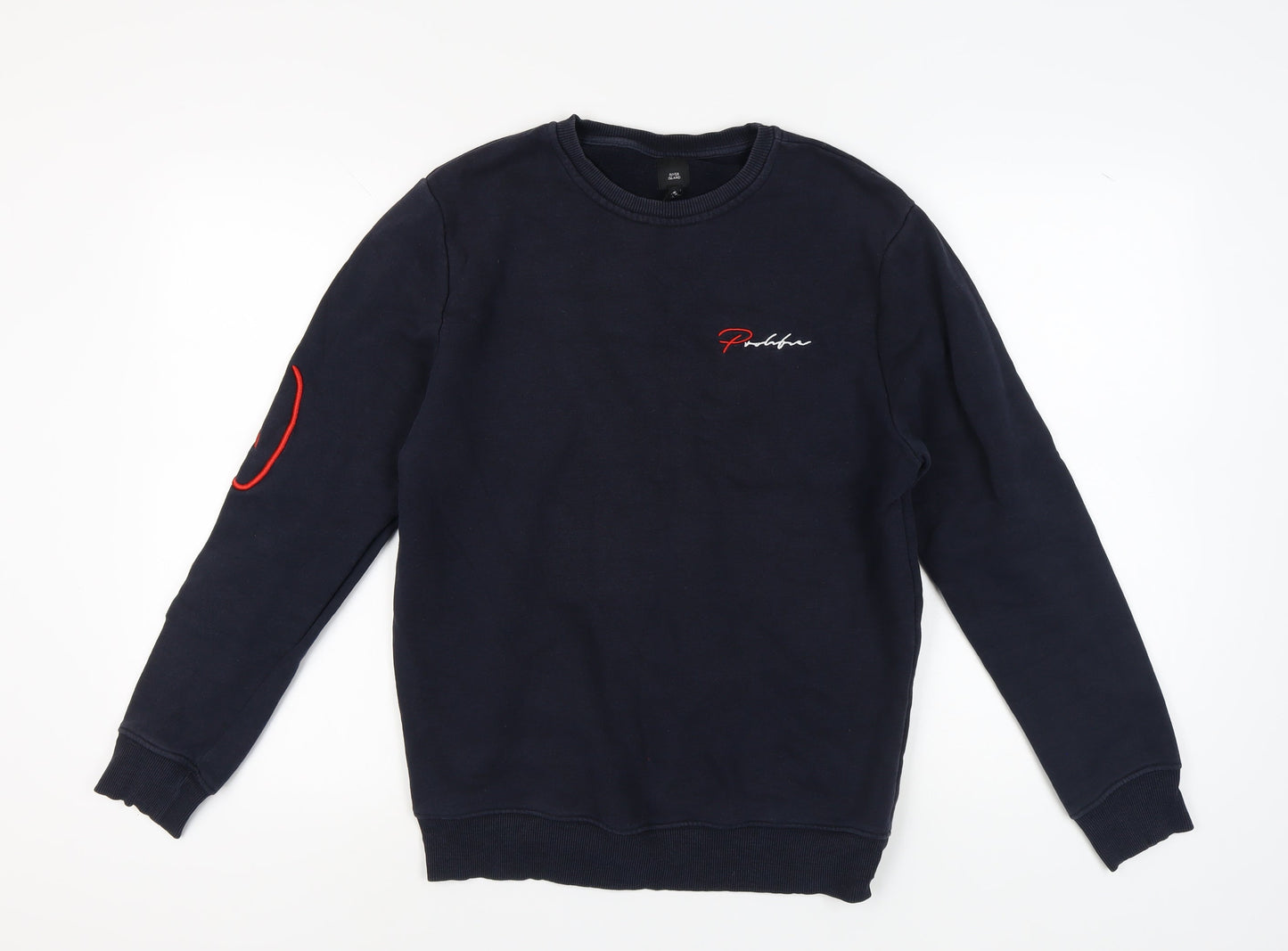 River Island Men’s Black Sweatshirt M Embroidered