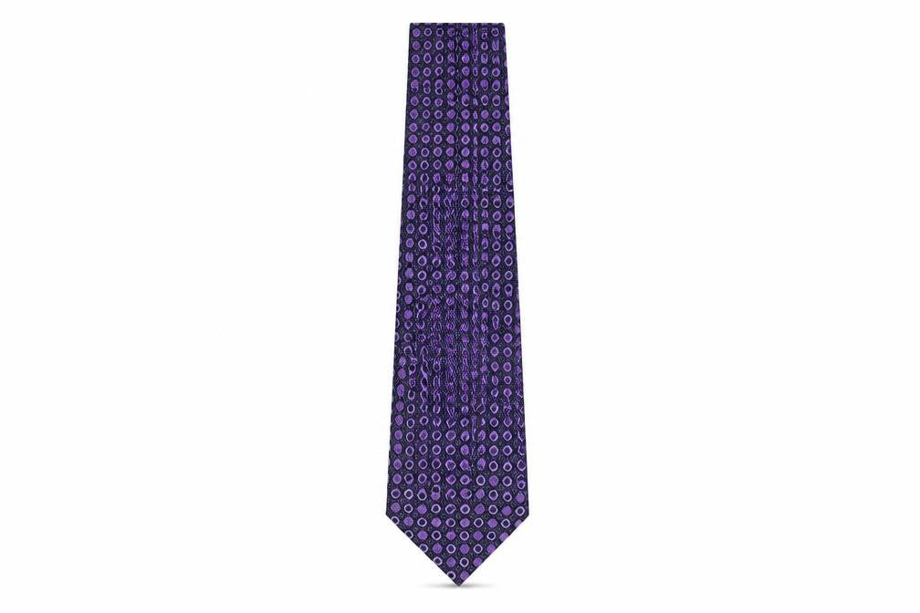 Front view of Thomas Nash Purple Geometric Silk Tie for Men