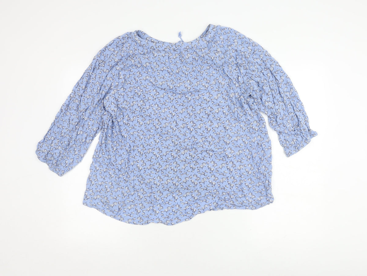 Bonmarché Women's Blue Floral Tunic Blouse - Size L