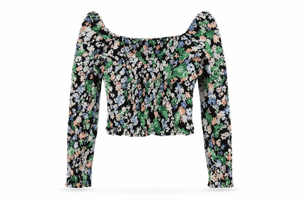H&M Women's Floral Cropped Blouse - Size 10 Multicoloured