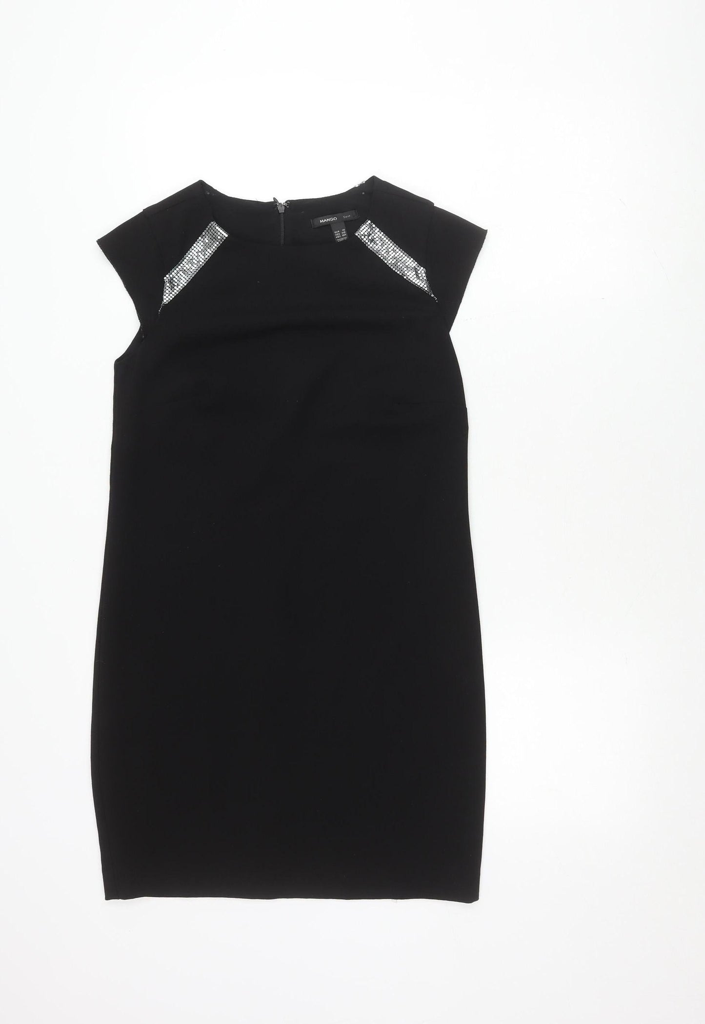 Mango Black Sheath Dress Women Size 8 Sleeveless Sequin